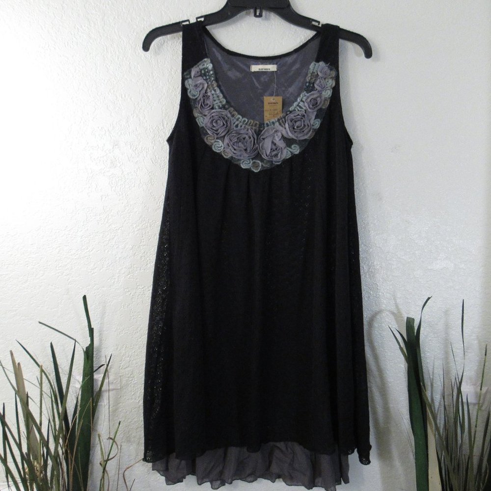 Sleeveless Gray Floral Rose Black Lace Dress Sz M - Picture 1 of 11